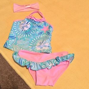 ♥️$10 2T FloatMini Swimsuit 2pc pink & Turquoise.